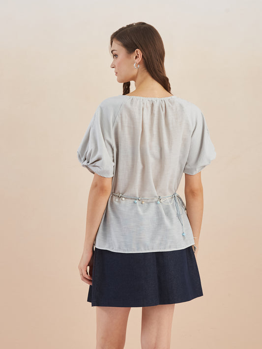 Linen top with belt