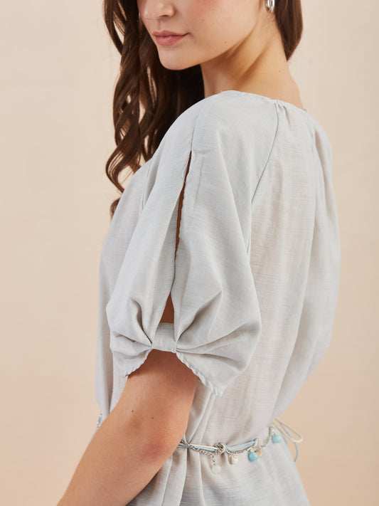 Linen top with belt