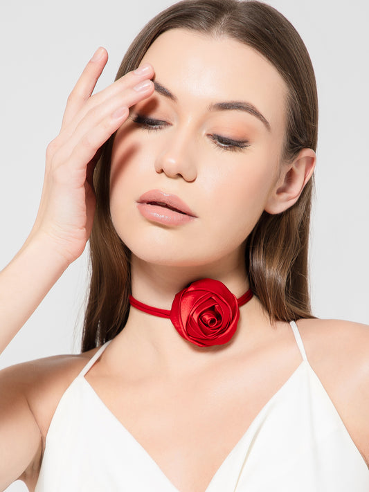 Satin red flower choker