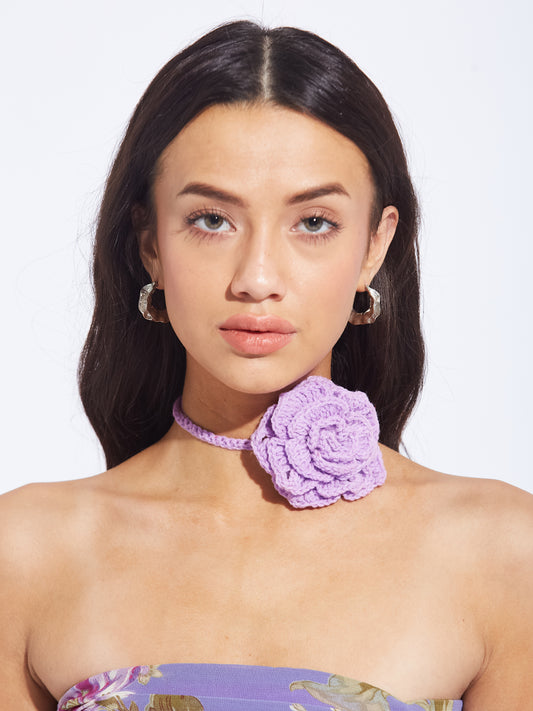 Purple Crochet flower choker