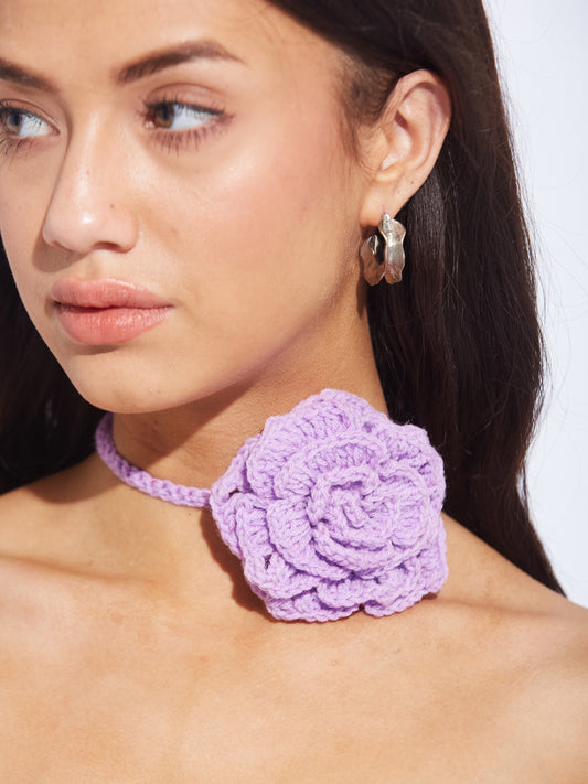 Purple Crochet flower choker