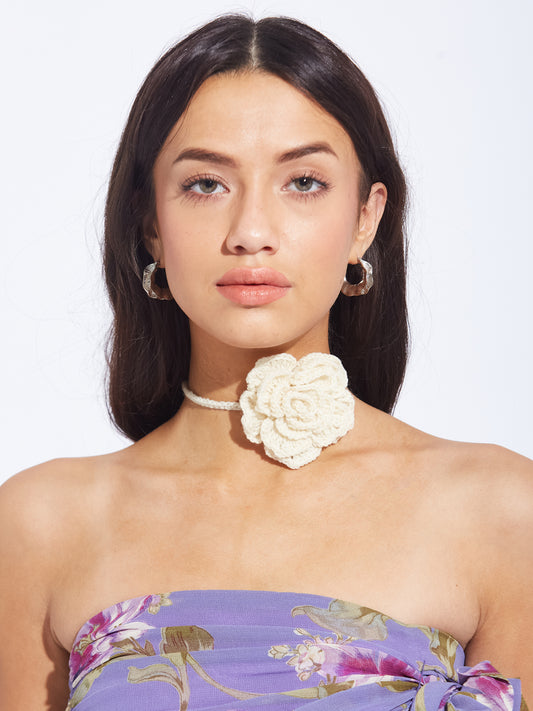 White Crochet flower choker