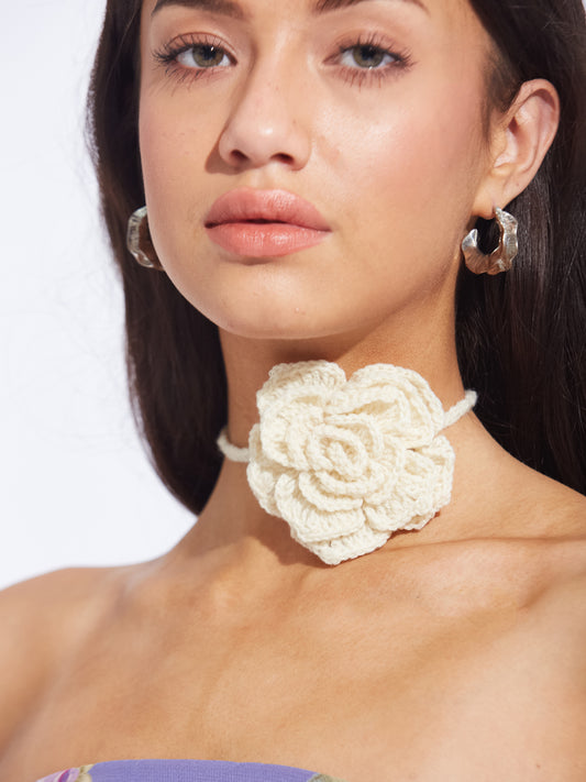 White Crochet flower choker