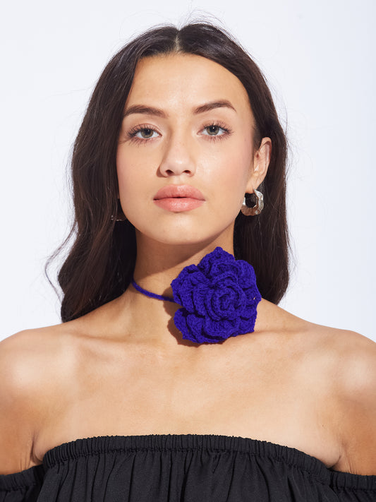 Blue Crochet flower choker