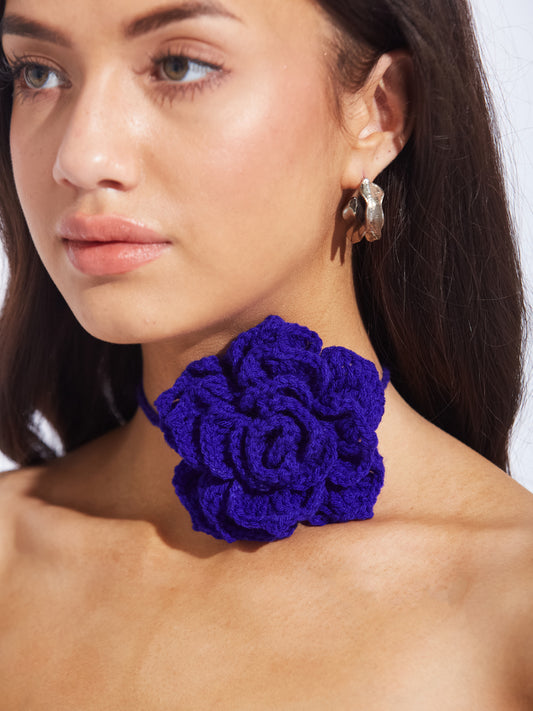 Blue Crochet flower choker