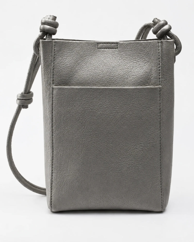 Metallic Silver Mini Crossbody Bag with Pouch – 2-in-1 Set