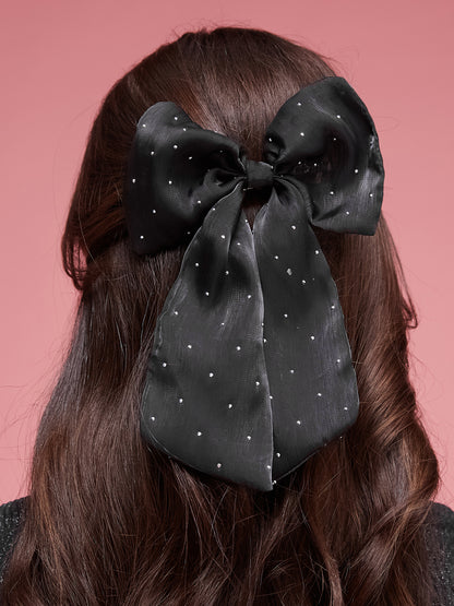 Elegant Black Sheer Hair Bow with Sparkling Rhinestones