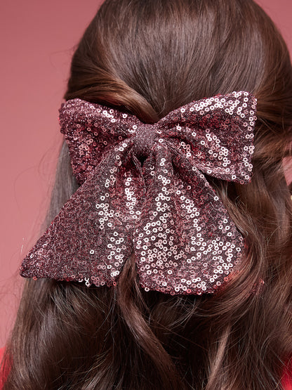 Glitter Sequin Hair Bow Clip in Rose Pink
