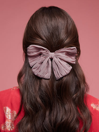 Mauve Textured Fabric Hair Bow Clip in Soft Pleated Style