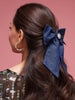 Navy Velvet Hair Bow Clip with Rhinestone Brooch Center