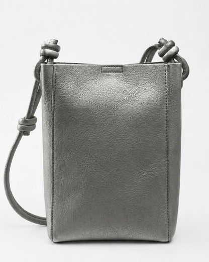 Metallic Silver Mini Crossbody Bag with Pouch – 2-in-1 Set