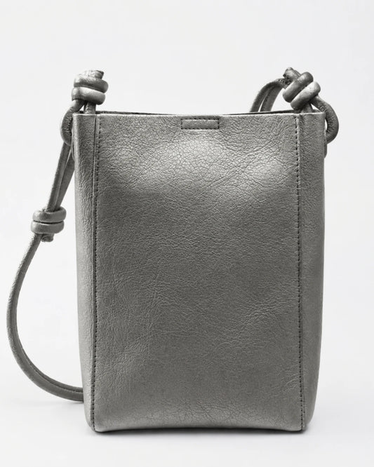 Metallic Silver Mini Crossbody Bag with Pouch – 2-in-1 Set