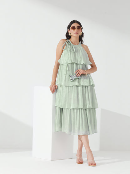 Mint Tiered Ruffle Halter Dress