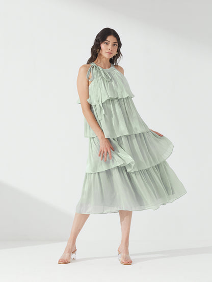 Mint Tiered Ruffle Halter Dress
