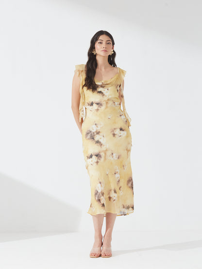 Yellow Tie-Dye Cowl Neck Dress