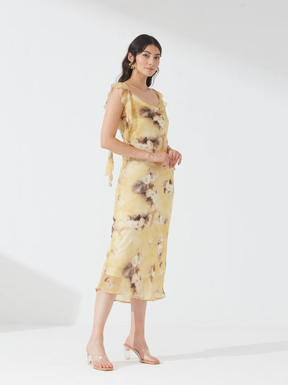 Yellow Tie-Dye Cowl Neck Dress
