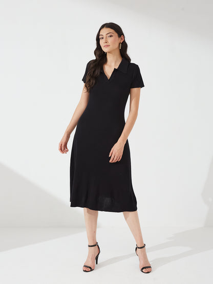 Black Polo Knit Fit & Flare Dress
