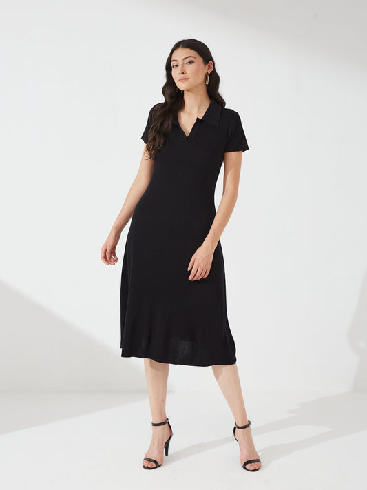 Black Polo Knit Fit & Flare Dress