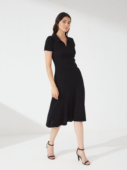 Black Polo Knit Fit & Flare Dress