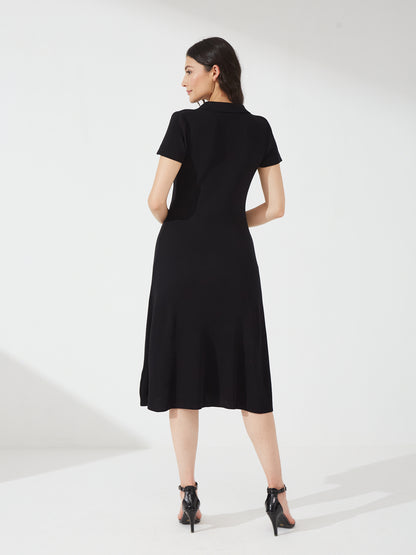 Black Polo Knit Fit & Flare Dress