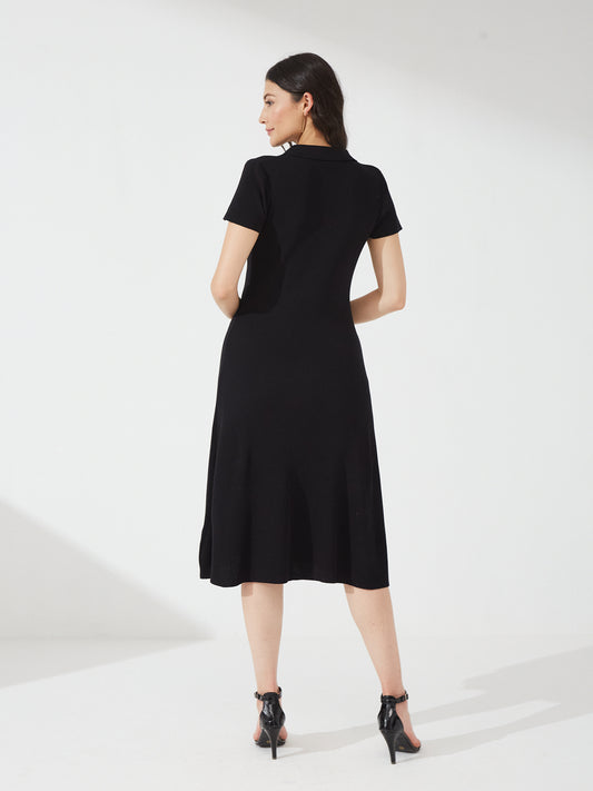 Black Polo Knit Fit & Flare Dress