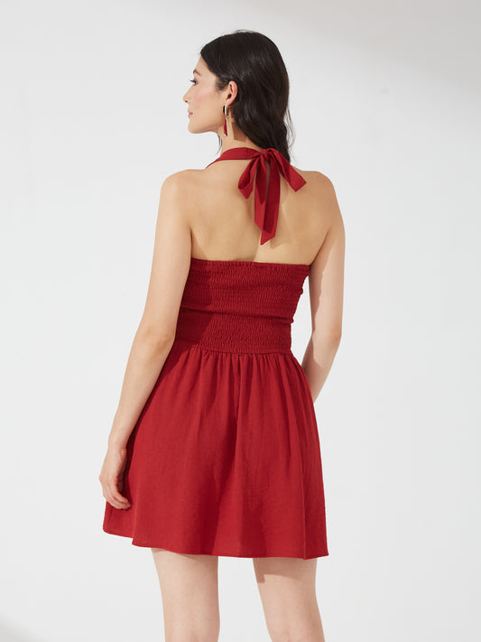 Cherry Red Halter Fit & Flare Dress