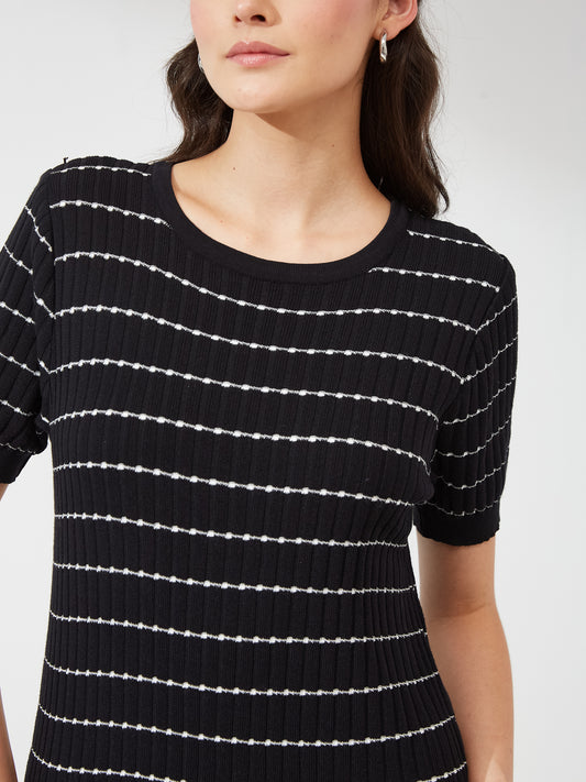 Black Striped Knit Midi Dress