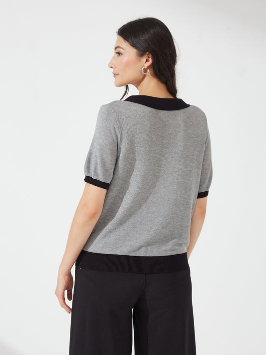 Grey Contrast Collar Knit Top