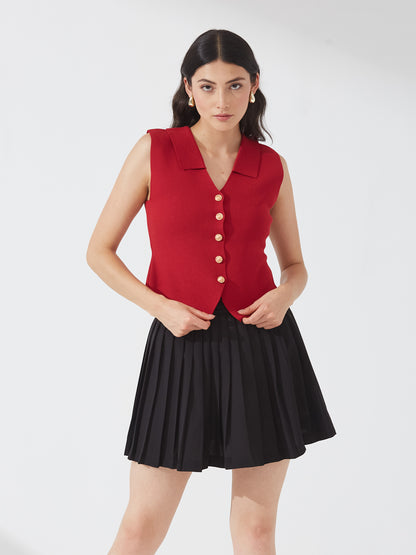 Red Button Front Vest Top