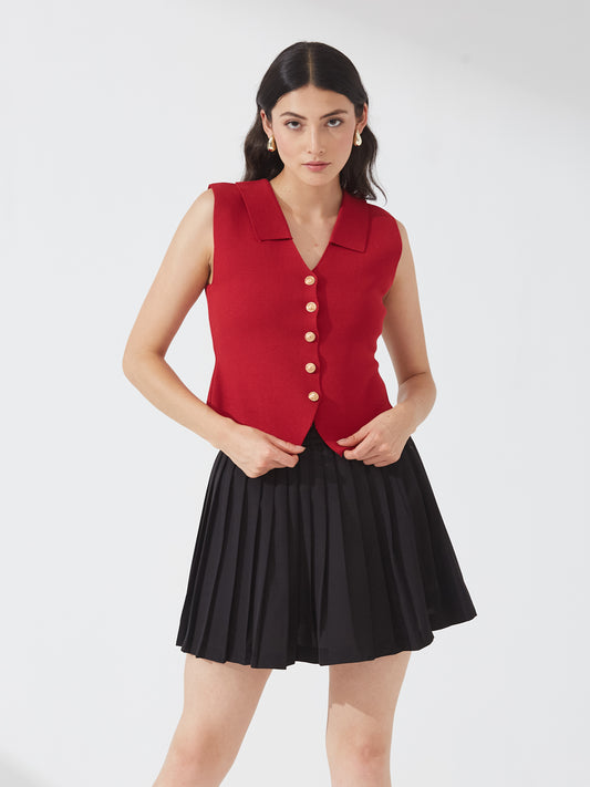 Red Button Front Vest Top