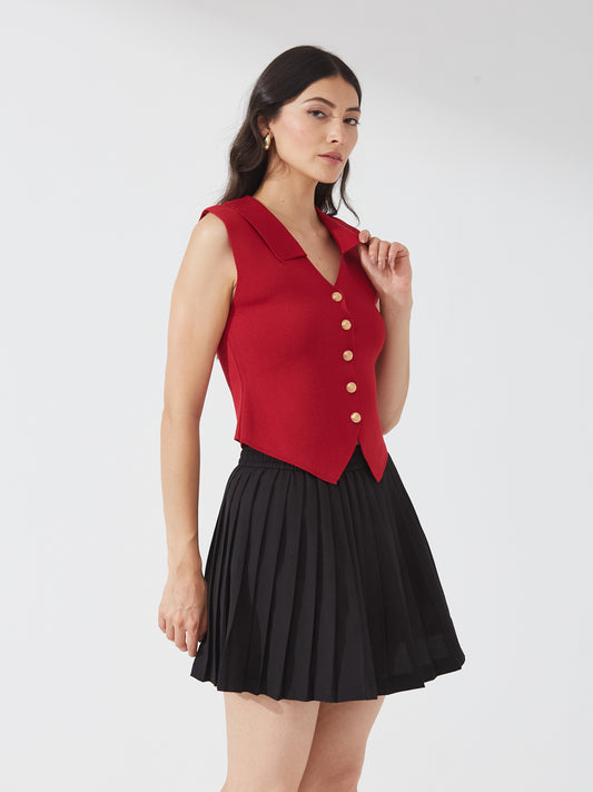 Red Button Front Vest Top