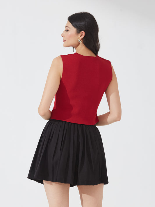 Red Button Front Vest Top