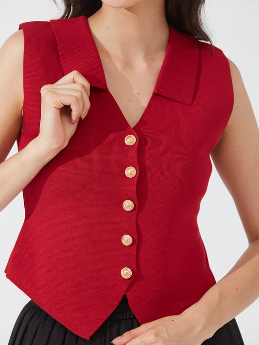 Red Button Front Vest Top