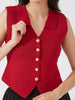 Red Button Front Vest Top