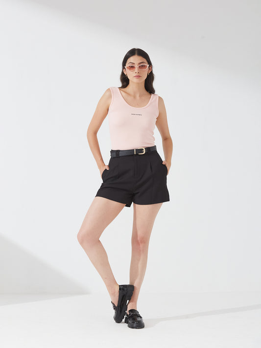 High-Waisted Black Tailored Shorts with Belt