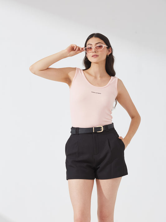High-Waisted Black Tailored Shorts with Belt