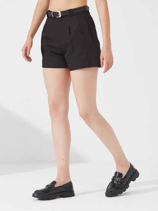 High-Waisted Black Tailored Shorts with Belt