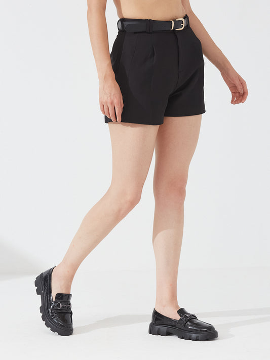 High-Waisted Black Tailored Shorts with Belt