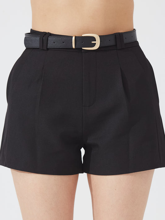 High-Waisted Black Tailored Shorts with Belt