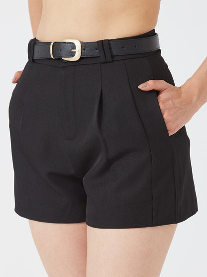 High-Waisted Black Tailored Shorts with Belt