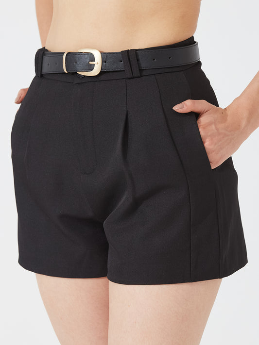 High-Waisted Black Tailored Shorts with Belt