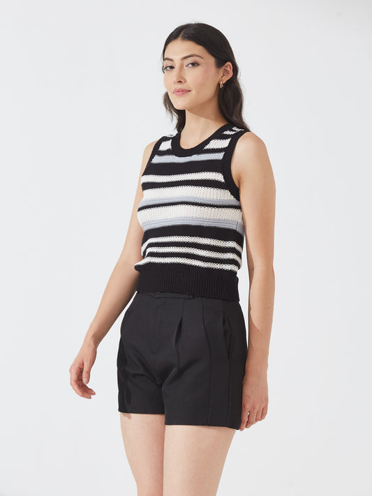 Black & White Striped Crochet Tank