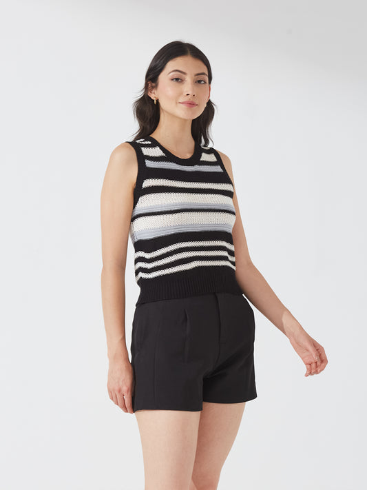 Black & White Striped Crochet Tank