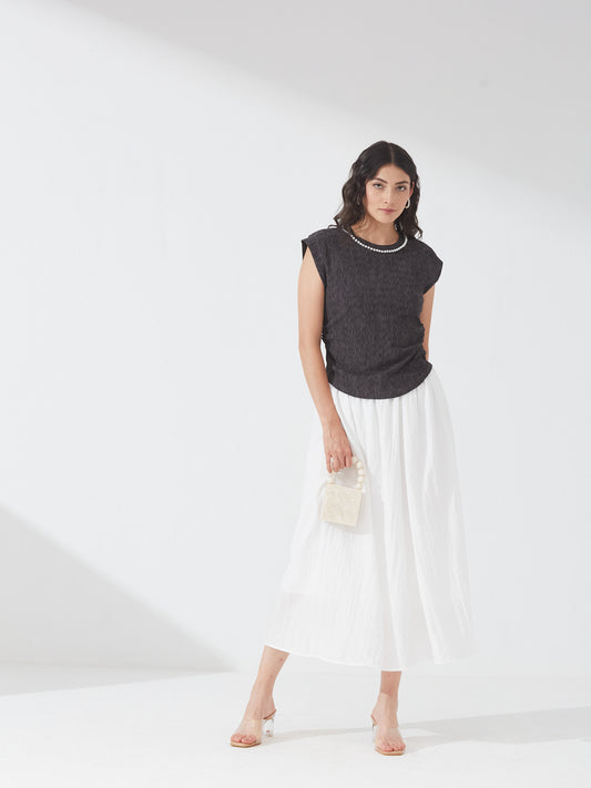 Charcoal Pearl Trimmed Cap Sleeve Top