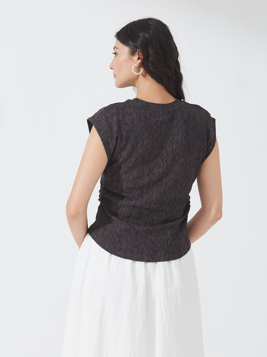 Charcoal Pearl Trimmed Cap Sleeve Top