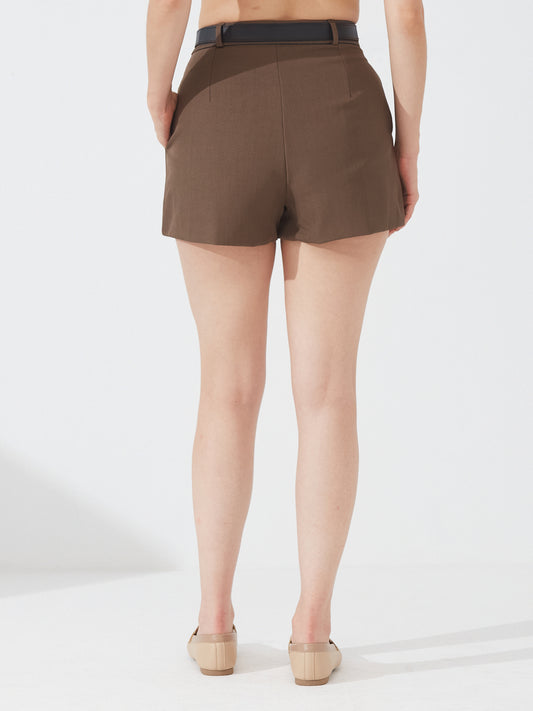 High-Waisted Brown Tailored Shorts with Belt