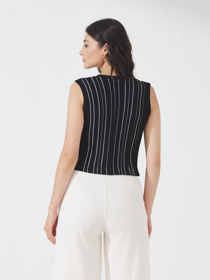 Black Ribbed Button Tank Top