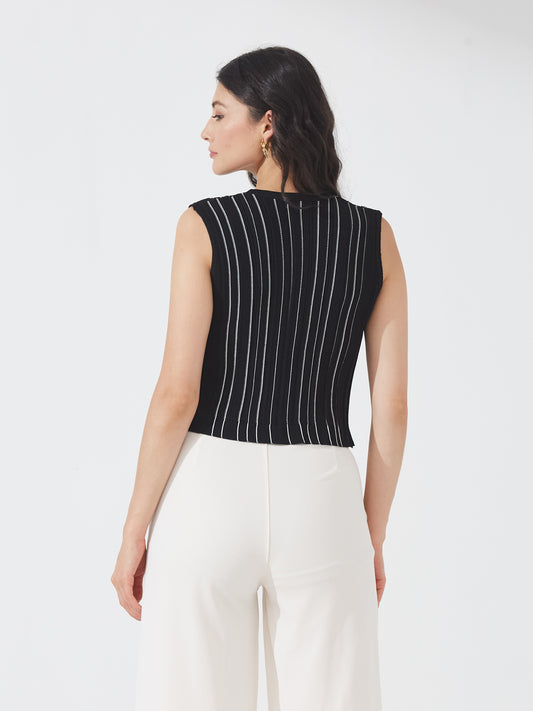 Black Ribbed Button Tank Top