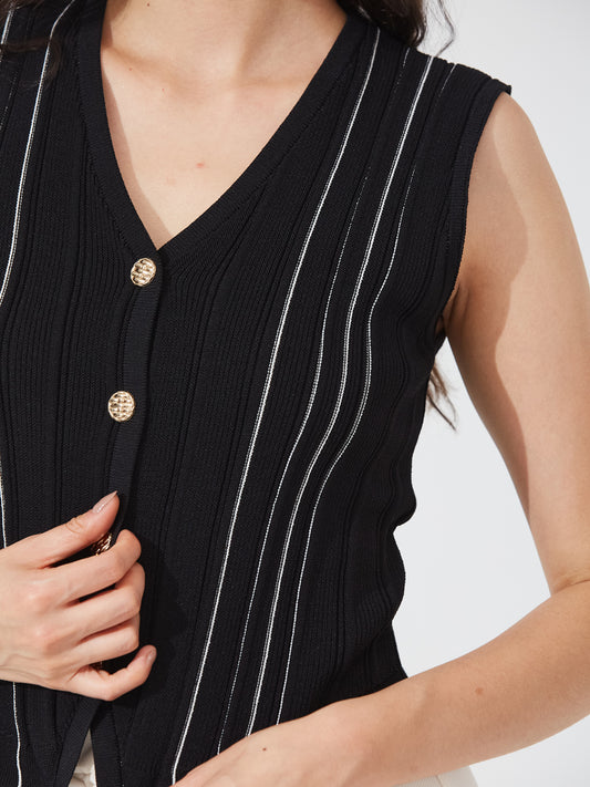 Black Ribbed Button Tank Top