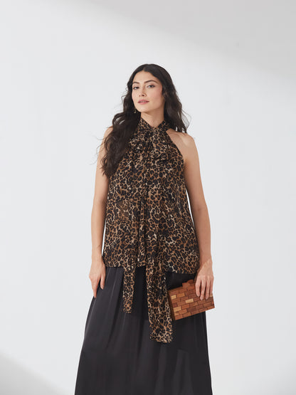 Leopard Print Sheer Halter Top